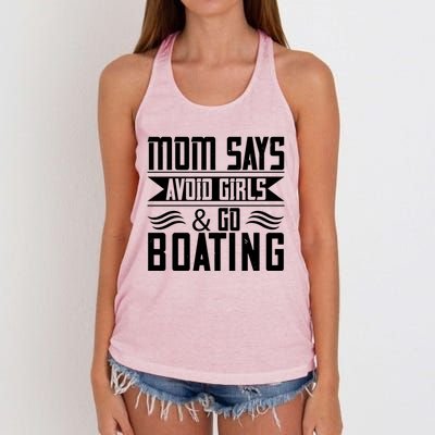 Mom Says Avoid And Go Boating Gift Funny Boating Lover Gift Women's Knotted Racerback Tank