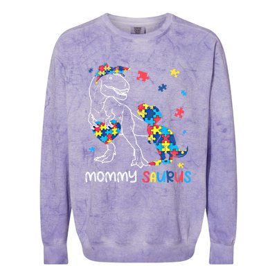 Mommy Saurus Autism Awareness Autistic Dinosaur Family Gift Colorblast Crewneck Sweatshirt