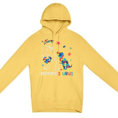 Mommy Saurus Autism Awareness Autistic Dinosaur Family Gift Premium Pullover Hoodie