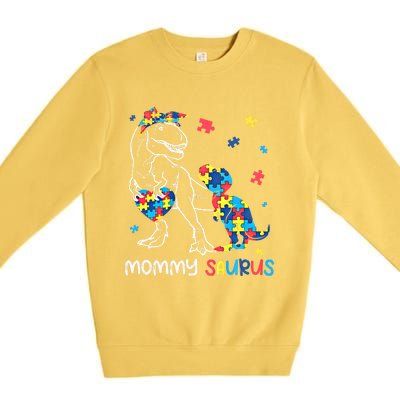 Mommy Saurus Autism Awareness Autistic Dinosaur Family Gift Premium Crewneck Sweatshirt