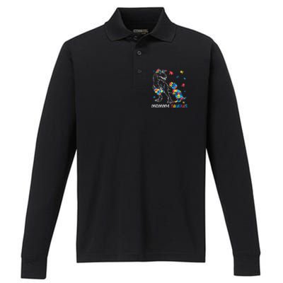 Mommy Saurus Autism Awareness Autistic Dinosaur Family Gift Performance Long Sleeve Polo