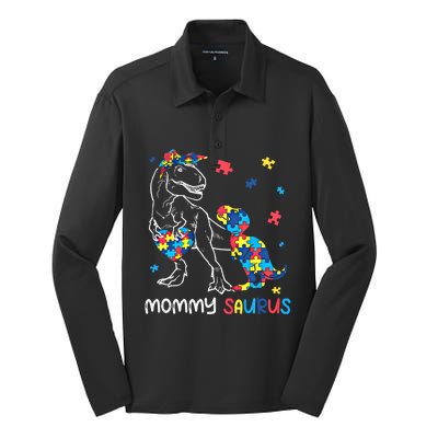 Mommy Saurus Autism Awareness Autistic Dinosaur Family Gift Silk Touch Performance Long Sleeve Polo