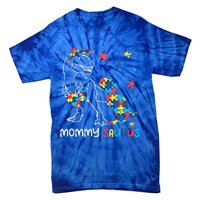 Mommy Saurus Autism Awareness Autistic Dinosaur Family Gift Tie-Dye T-Shirt