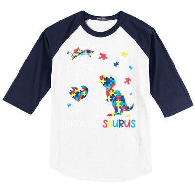 Mommy Saurus Autism Awareness Autistic Dinosaur Family Gift Baseball Sleeve Shirt