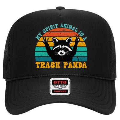 My Spirit Animal Is A Trash Panda Funny Raccoon High Crown Mesh Back Trucker Hat