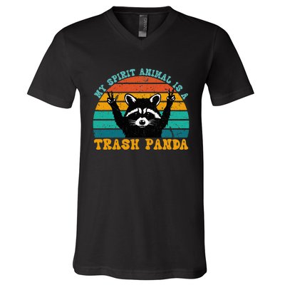 My Spirit Animal Is A Trash Panda Funny Raccoon V-Neck T-Shirt