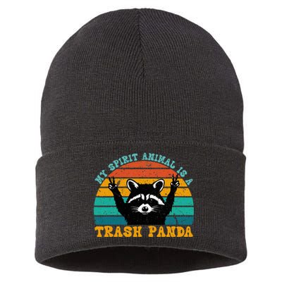 My Spirit Animal Is A Trash Panda Funny Raccoon Sustainable Knit Beanie