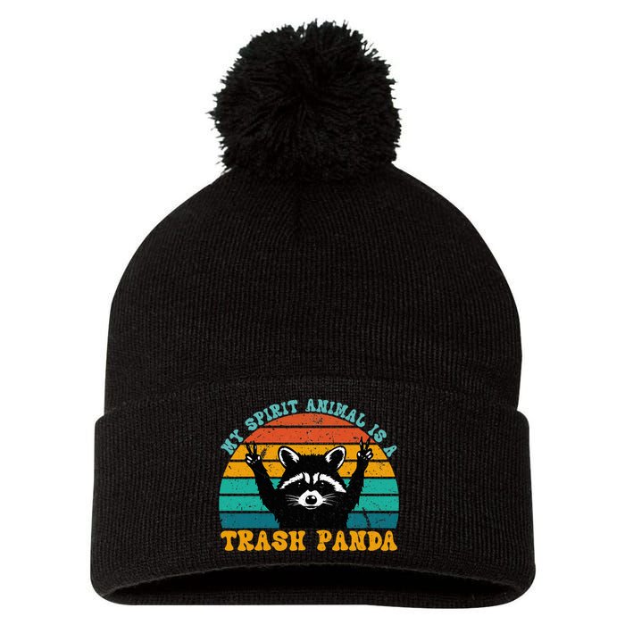 My Spirit Animal Is A Trash Panda Funny Raccoon Pom Pom 12in Knit Beanie