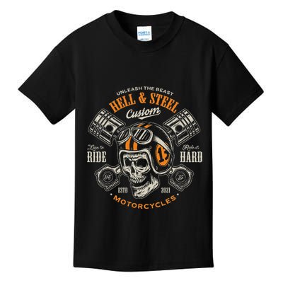 Motorcycle Skull And Piston Crossbones For Biker Kids T-Shirt
