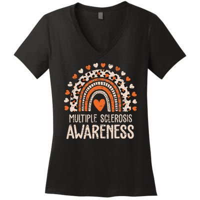 Multiple Sclerosis Awareness Ms Awareness Rainbow Support Women's V-Neck T-Shirt