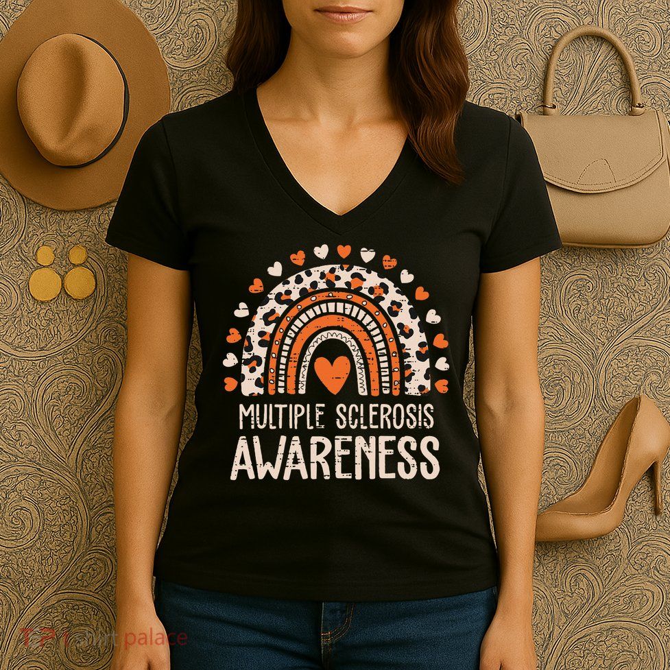 Multiple Sclerosis Awareness Ms Awareness Rainbow Support Women's V-Neck T-Shirt