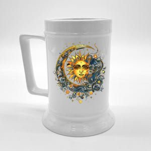 Mystic Sun And Moon Woman Mystical Flowers Aesthetic Beer Stein