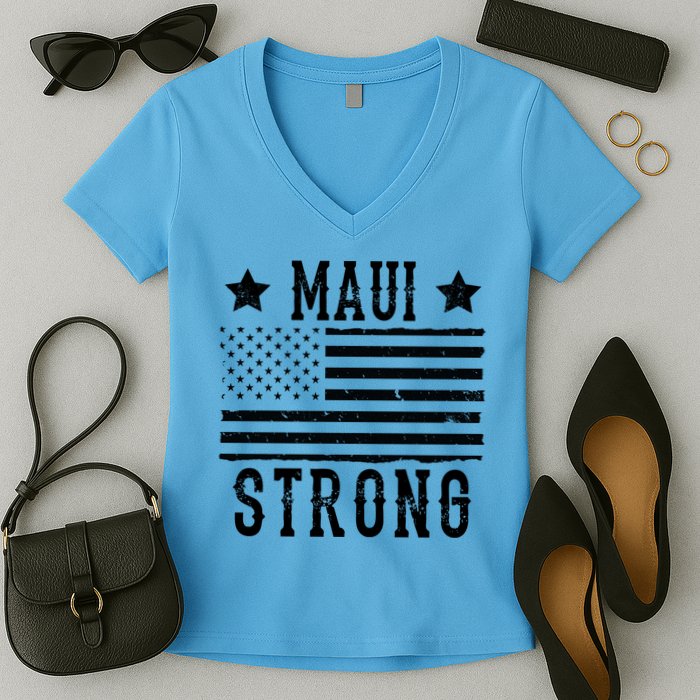 Maui Strong American Flag Women's V-Neck T-Shirt