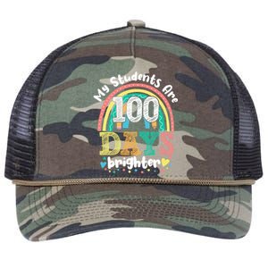 My Students Are 100 Days Brighter Rainbow 100th Day School Funny Gift Retro Rope Trucker Hat Cap