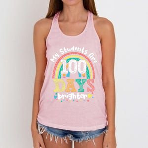 My Students Are 100 Days Brighter Rainbow 100th Day School Funny Gift Women's Knotted Racerback Tank