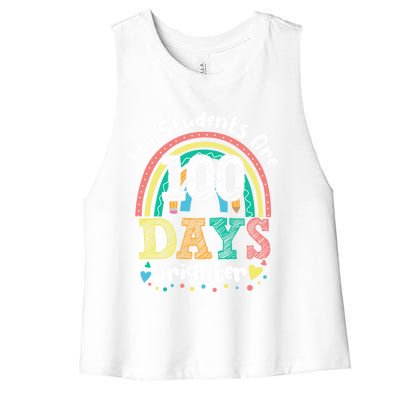 My Students Are 100 Days Brighter Rainbow 100th Day School Funny Gift Women's Racerback Cropped Tank