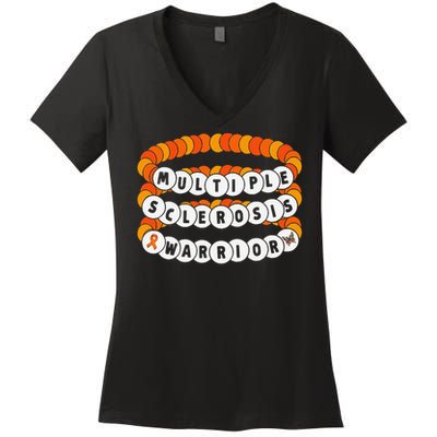 Multiple Sclerosis Awareness MS Warrior Friendship Bracelet Women's V-Neck T-Shirt
