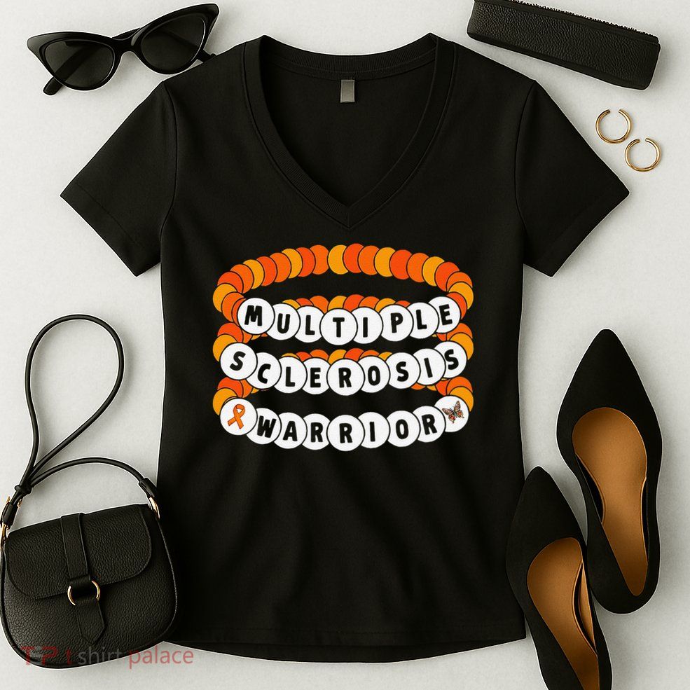 Multiple Sclerosis Awareness MS Warrior Friendship Bracelet Women's V-Neck T-Shirt