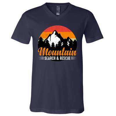 Mountain Search And Rescue Sunset Vintage Retro V-Neck T-Shirt