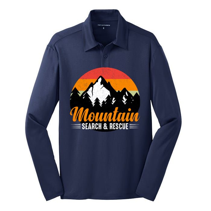 Mountain Search And Rescue Sunset Vintage Retro Silk Touch Performance Long Sleeve Polo