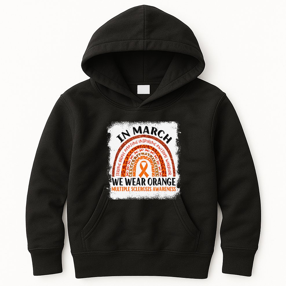 Multiple Sclerosis Awareness Ms Rainbow We Wear Orange Kids Hoodie