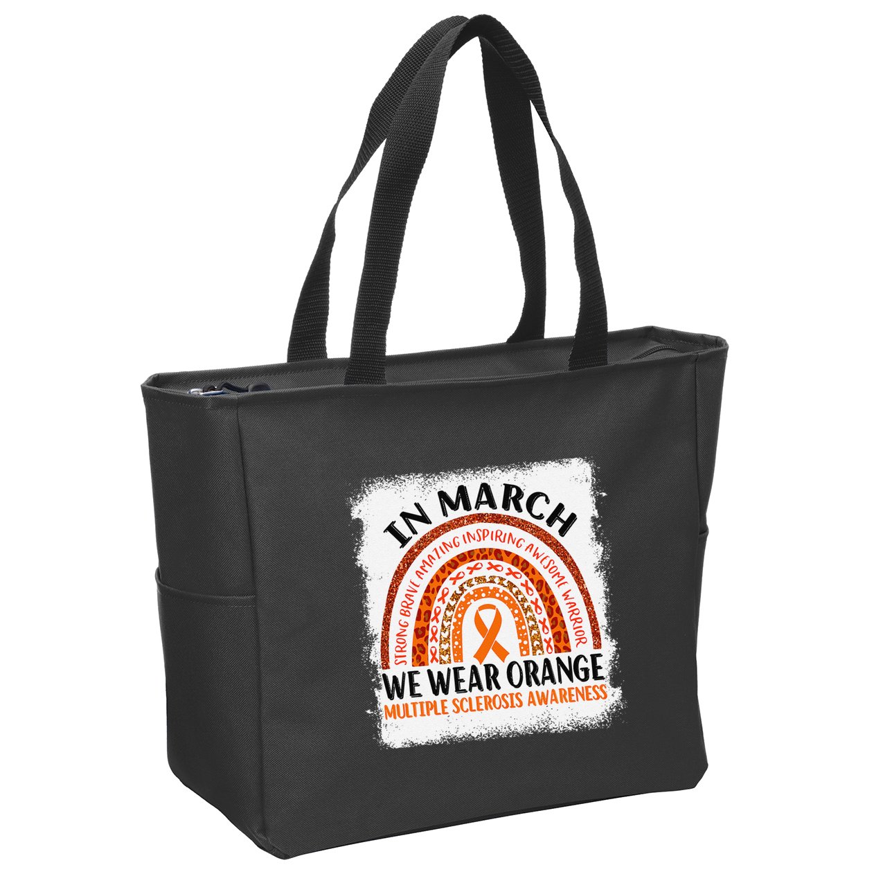Multiple Sclerosis Awareness Ms Rainbow We Wear Orange Zip Tote Bag