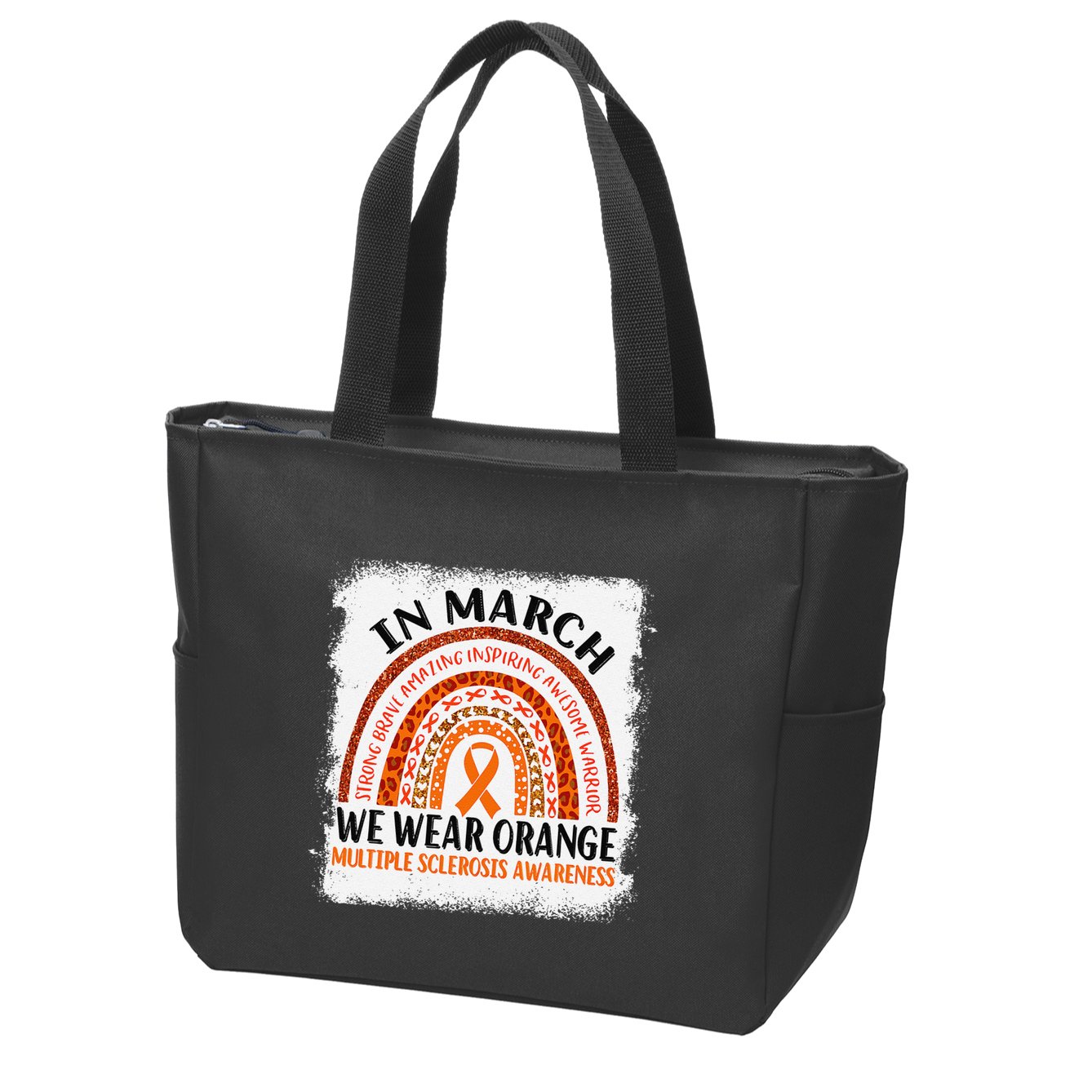 Multiple Sclerosis Awareness Ms Rainbow We Wear Orange Zip Tote Bag