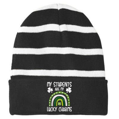 My Students Are My Lucky Charms Teacher St Patricks Day Striped Beanie with Solid Band