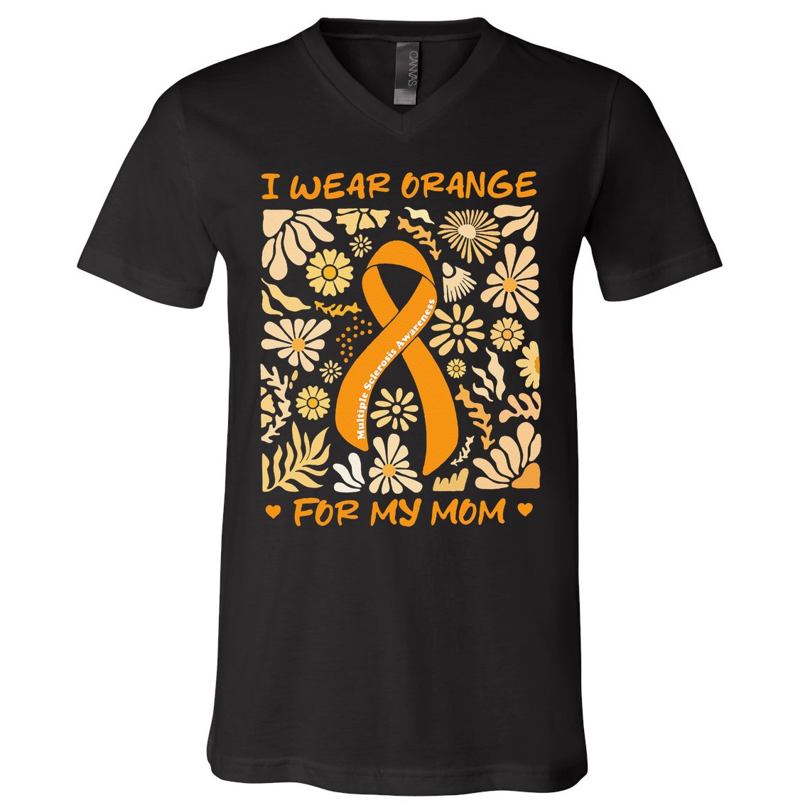 Multiple Sclerosis Awareness I Wear Orange for My Mom Boho Gift V-Neck T-Shirt