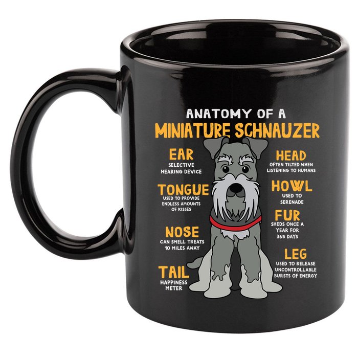 Miniature Schnauzer Anatomy Funny Dog Mum Dad Gift 11oz C Handle Ceramic Mug