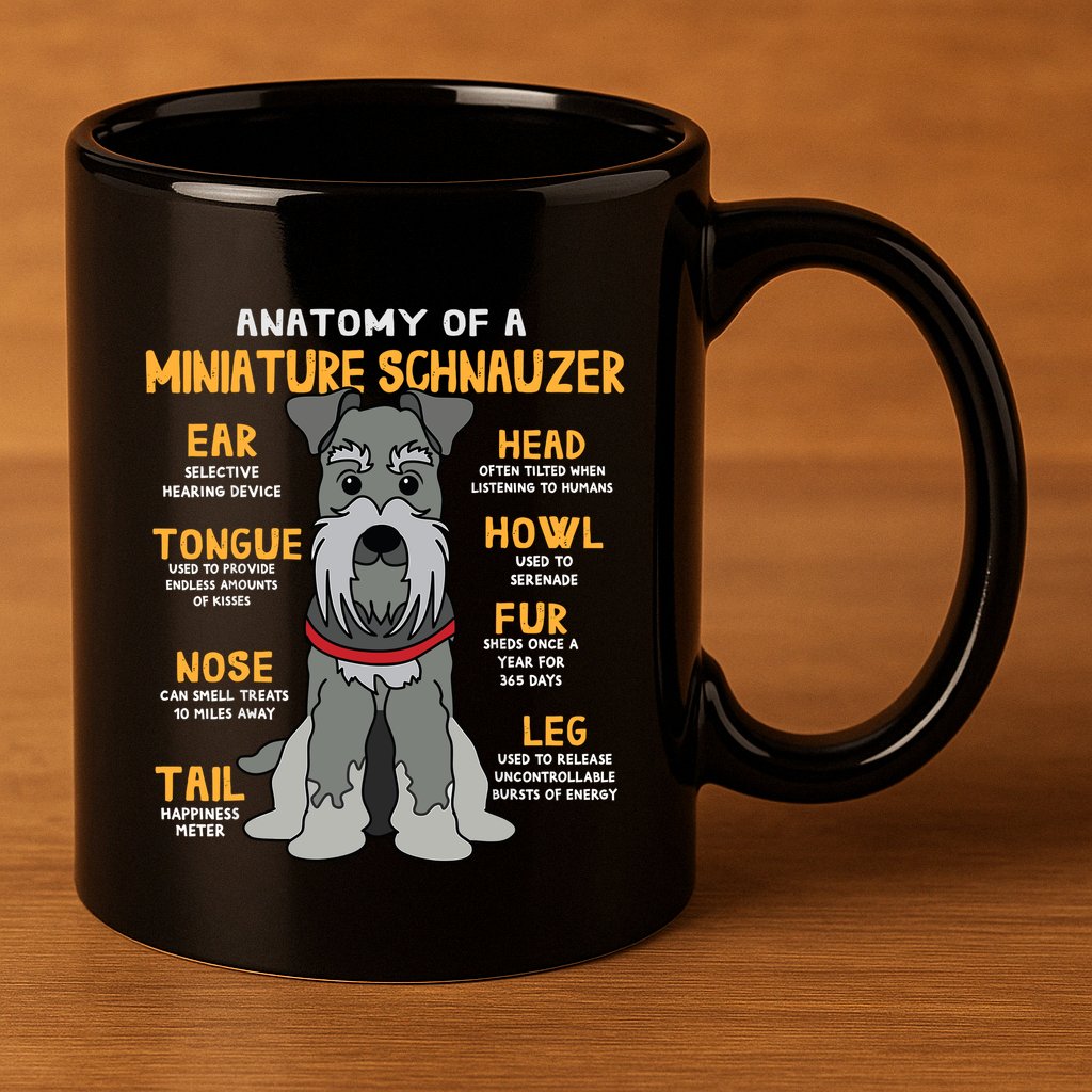Miniature Schnauzer Anatomy Funny Dog Mum Dad Gift 11oz C Handle Ceramic Mug