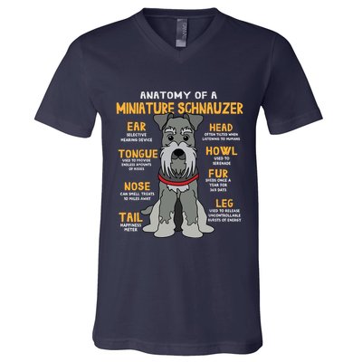 Miniature Schnauzer Anatomy Funny Dog Mum Dad Gift V-Neck T-Shirt