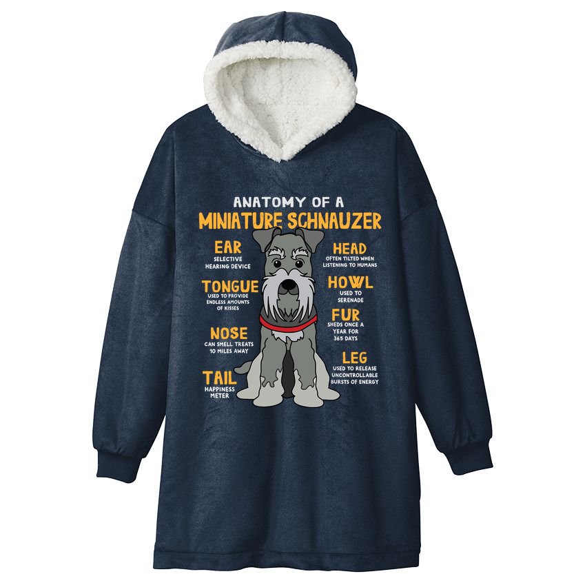 Miniature Schnauzer Anatomy Funny Dog Mum Dad Gift Hooded Wearable Blanket