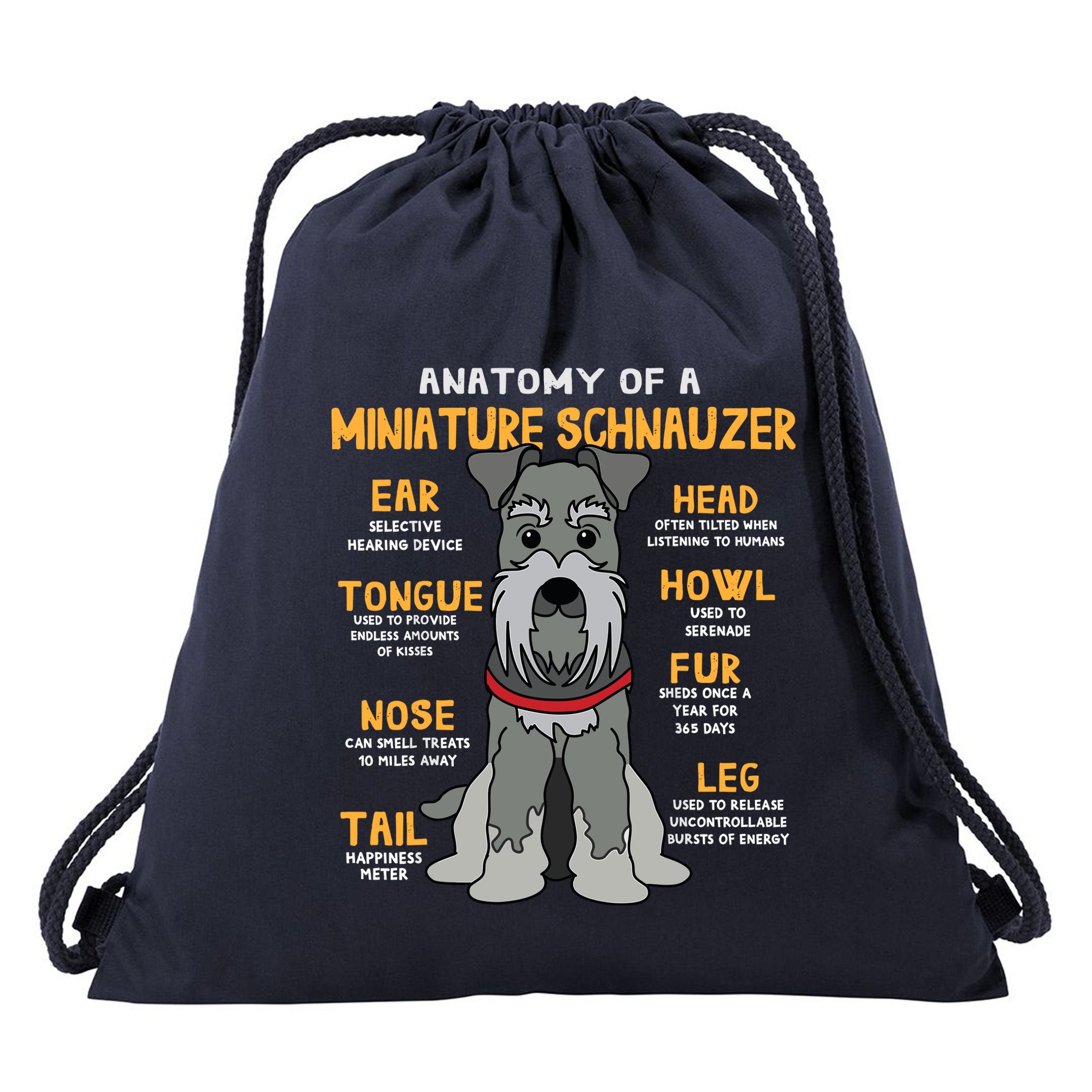 Miniature Schnauzer Anatomy Funny Dog Mum Dad Gift Drawstring Bag