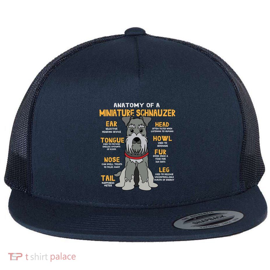 Miniature Schnauzer Anatomy Funny Dog Mum Dad Gift Flatbill Hat