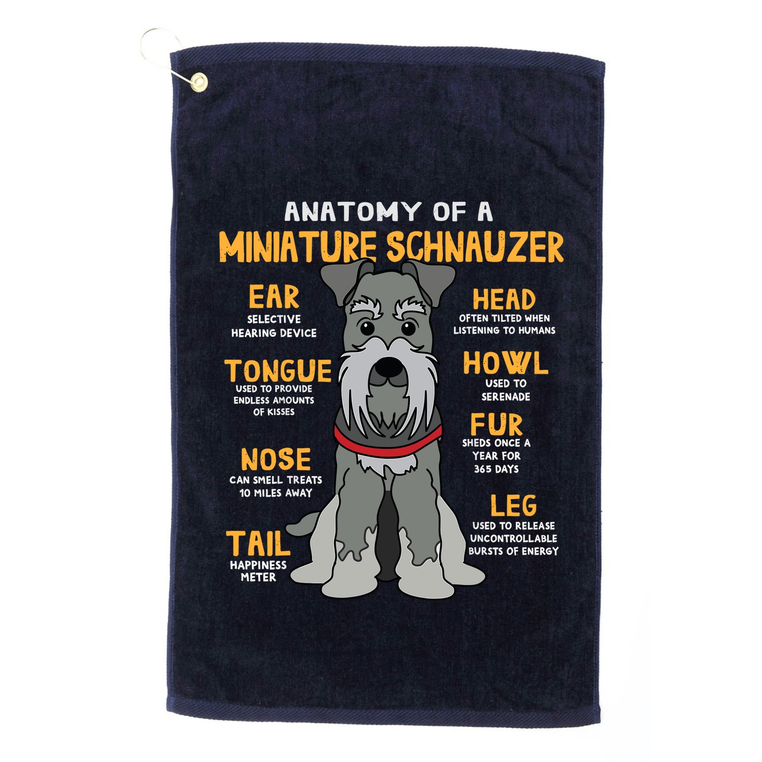 Miniature Schnauzer Anatomy Funny Dog Mum Dad Gift Golf Towel