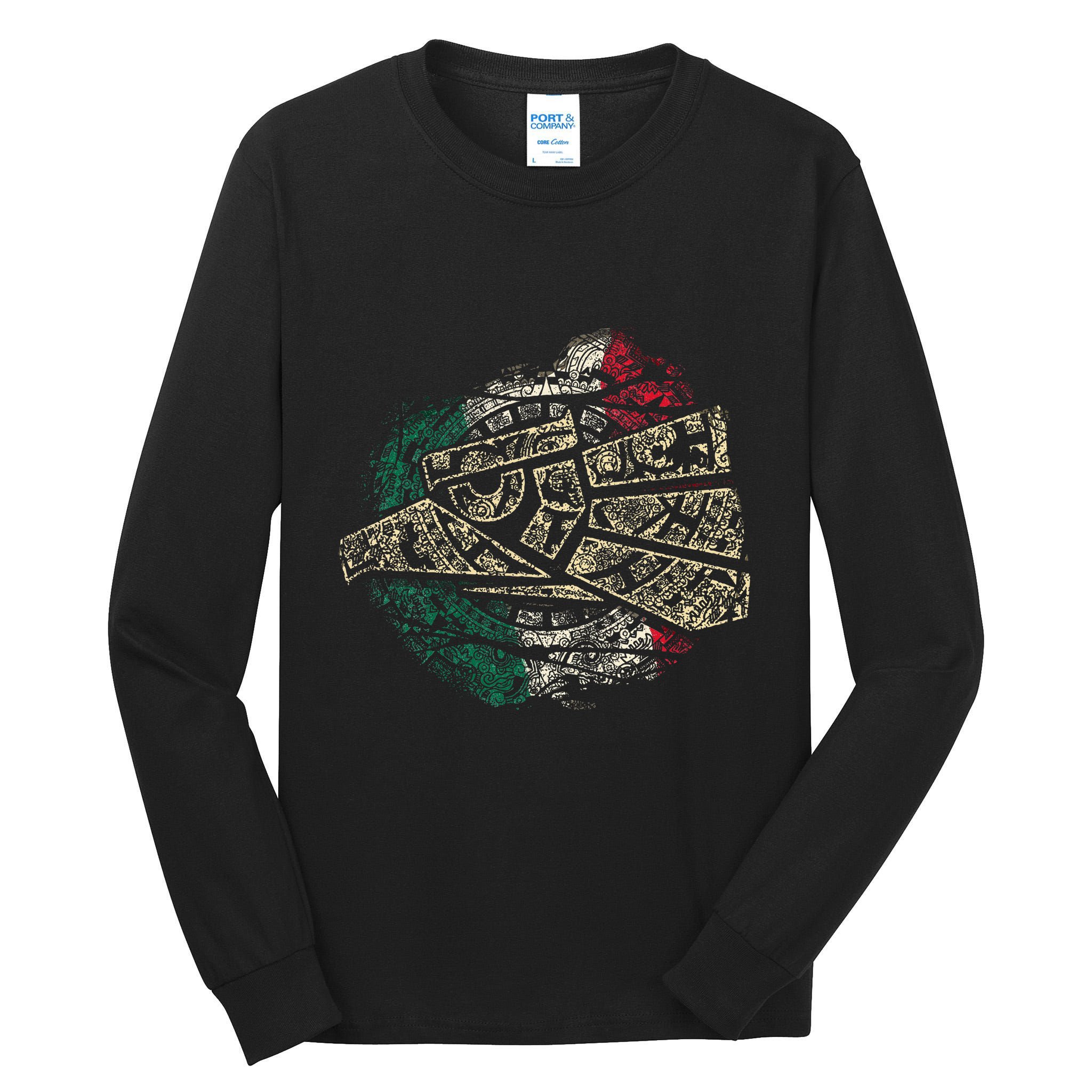 Mexico Sacred Aztec Calendar Mexican Eagle Archeological Tall Long Sleeve T-Shirt
