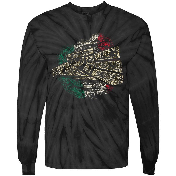 Mexico Sacred Aztec Calendar Mexican Eagle Archeological Tie-Dye Long Sleeve Shirt