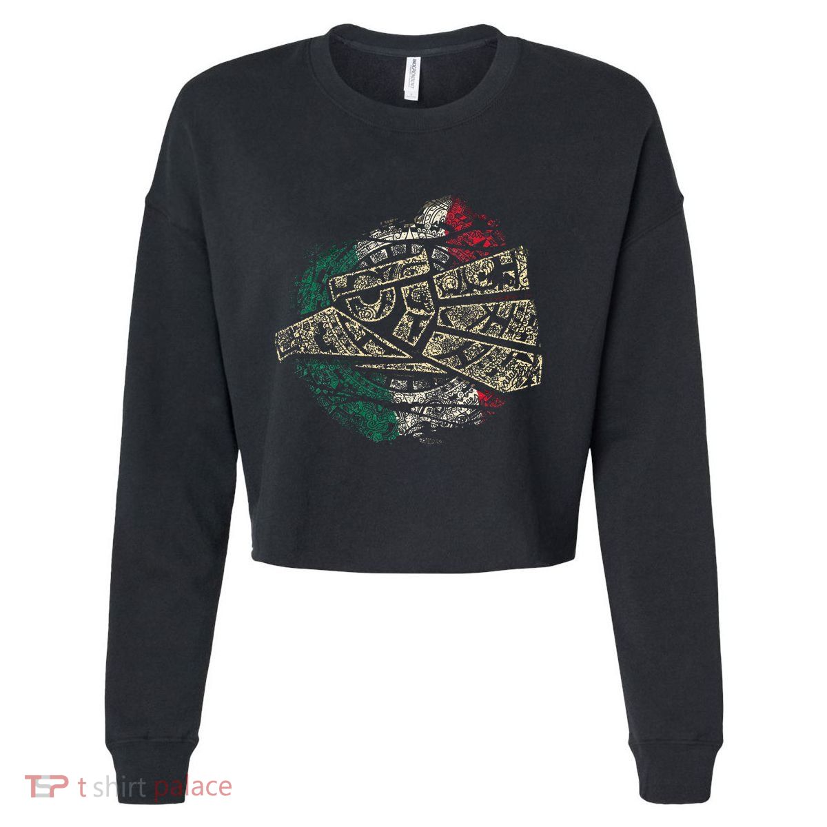 Mexico Sacred Aztec Calendar Mexican Eagle Archeological Cropped Pullover Crew