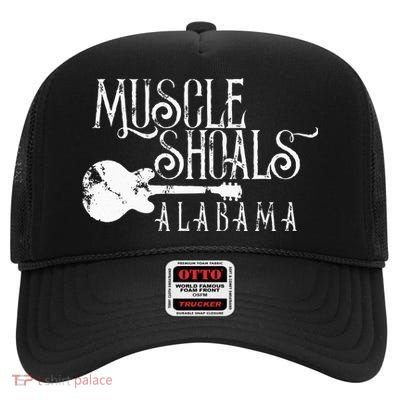 Muscle Shoals Alabama With Guitar Swampy Soul Music Fans High Crown Mesh Back Trucker Hat