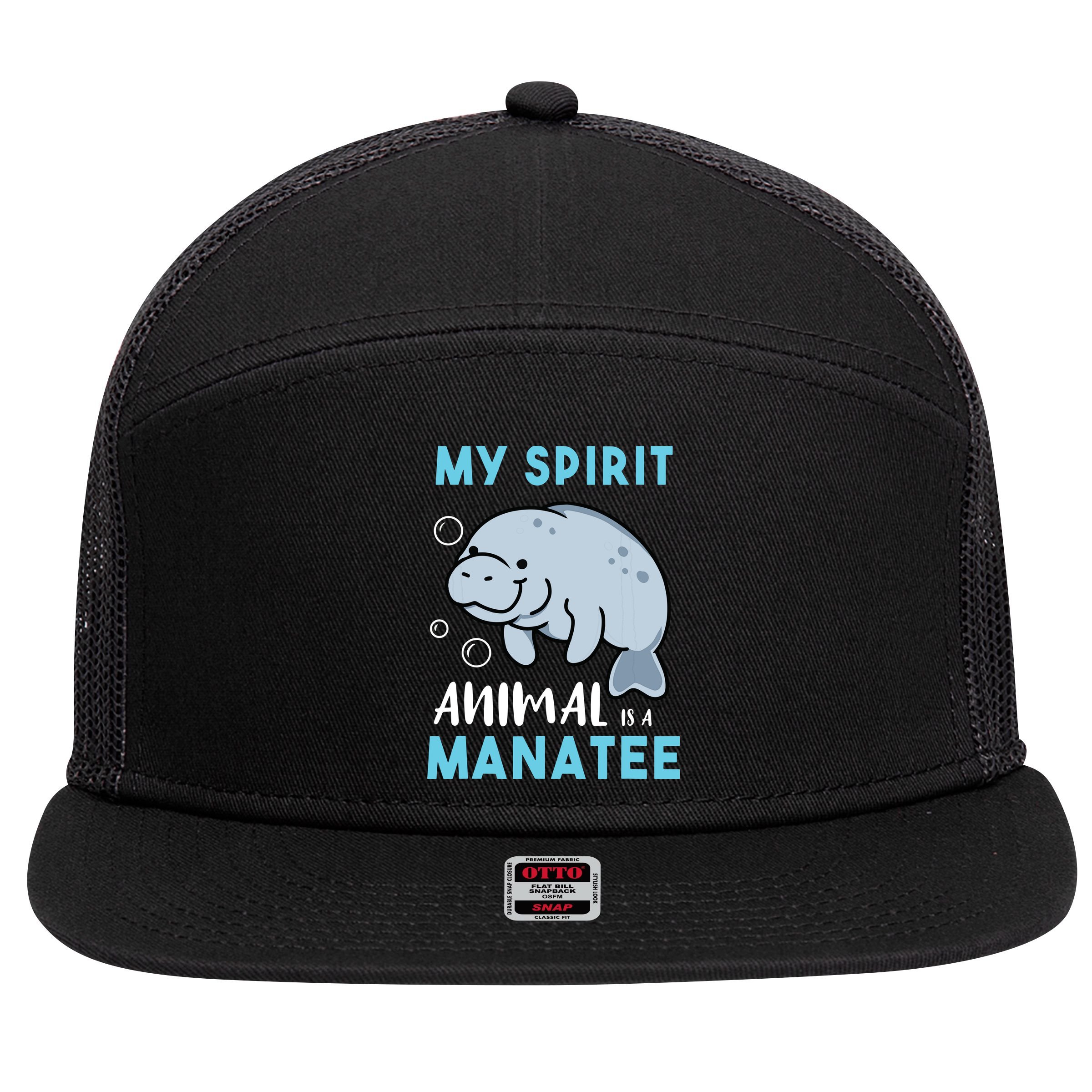My Spirit Animal Is A Manatee Marine Biologist Gift 7 Panel Mesh Trucker Snapback Hat