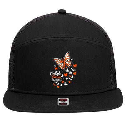 Multiple Sclerosis Awareness Butterfly Orange Ribbon  7 Panel Mesh Trucker Snapback Hat
