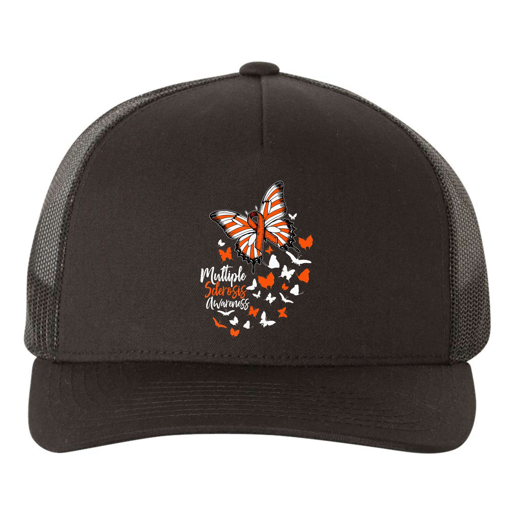 Multiple Sclerosis Awareness Butterfly Orange Ribbon  Yupoong Adult 5-Panel Trucker Hat