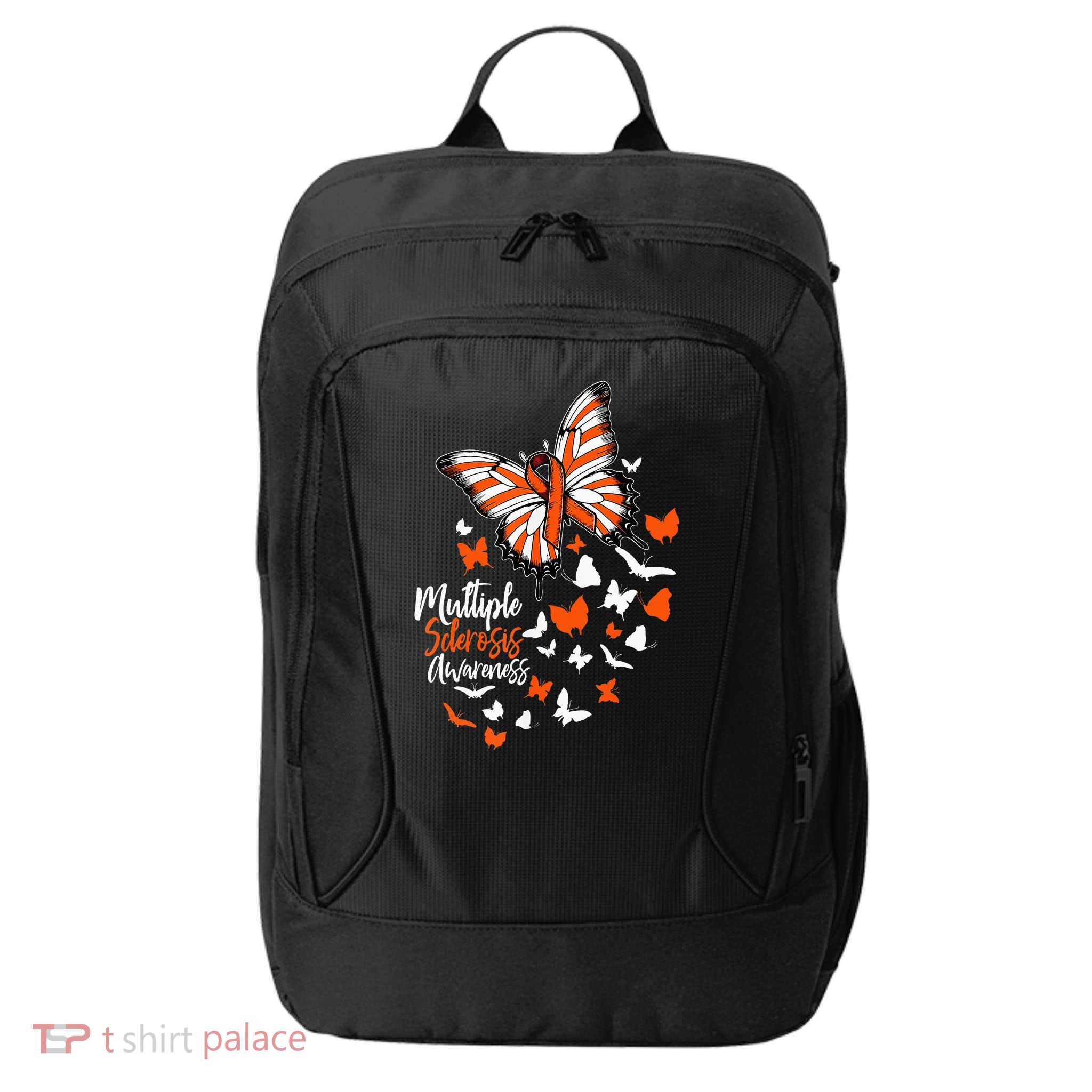 Multiple Sclerosis Awareness Butterfly Orange Ribbon  City Backpack
