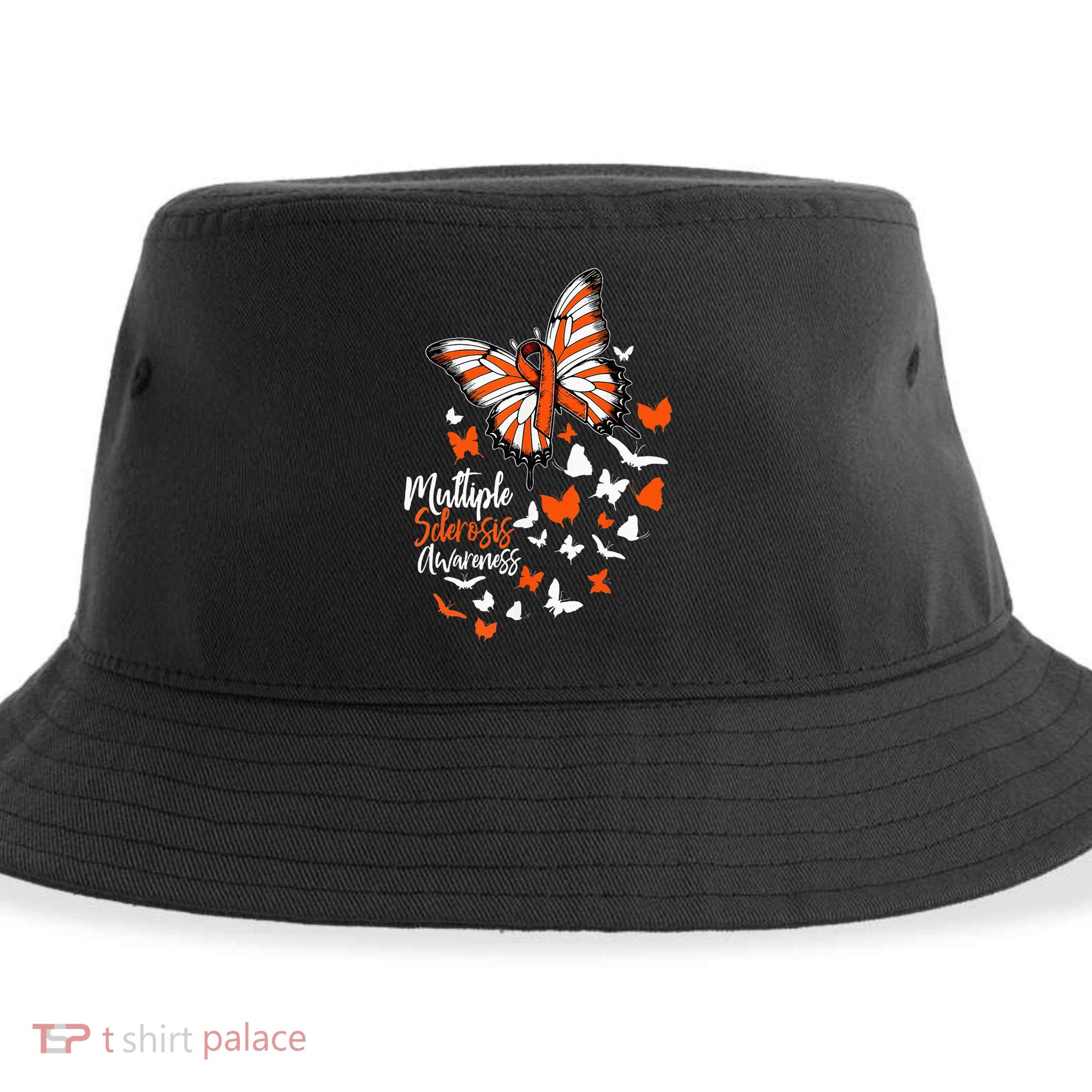 Multiple Sclerosis Awareness Butterfly Orange Ribbon  Sustainable Bucket Hat