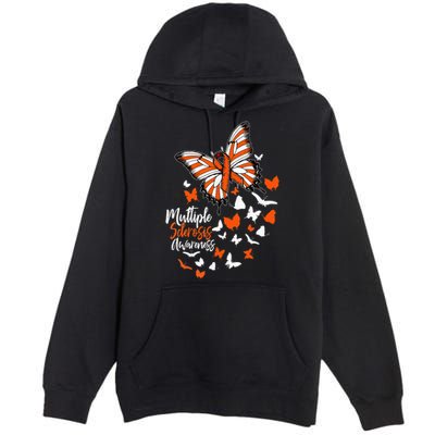 Multiple Sclerosis Awareness Butterfly Orange Ribbon  Premium Pullover Hoodie