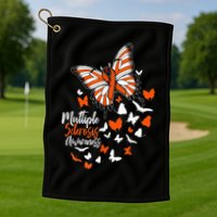 Multiple Sclerosis Awareness Butterfly Orange Ribbon  Golf Towel