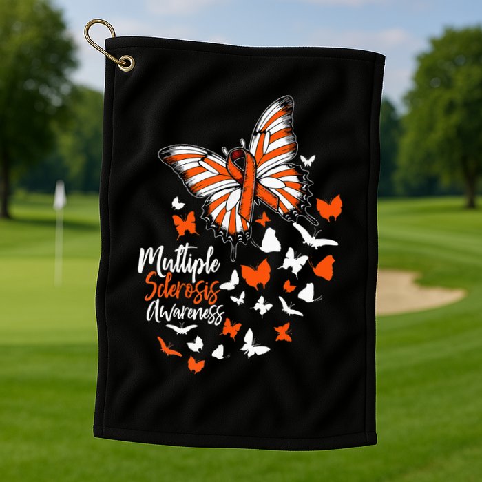 Multiple Sclerosis Awareness Butterfly Orange Ribbon  Golf Towel