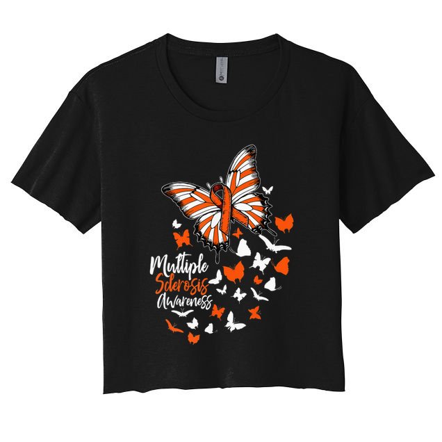 Multiple Sclerosis Awareness Butterfly Orange Ribbon  Crop Top