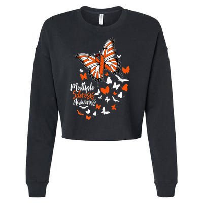 Multiple Sclerosis Awareness Butterfly Orange Ribbon  Cropped Pullover Crew